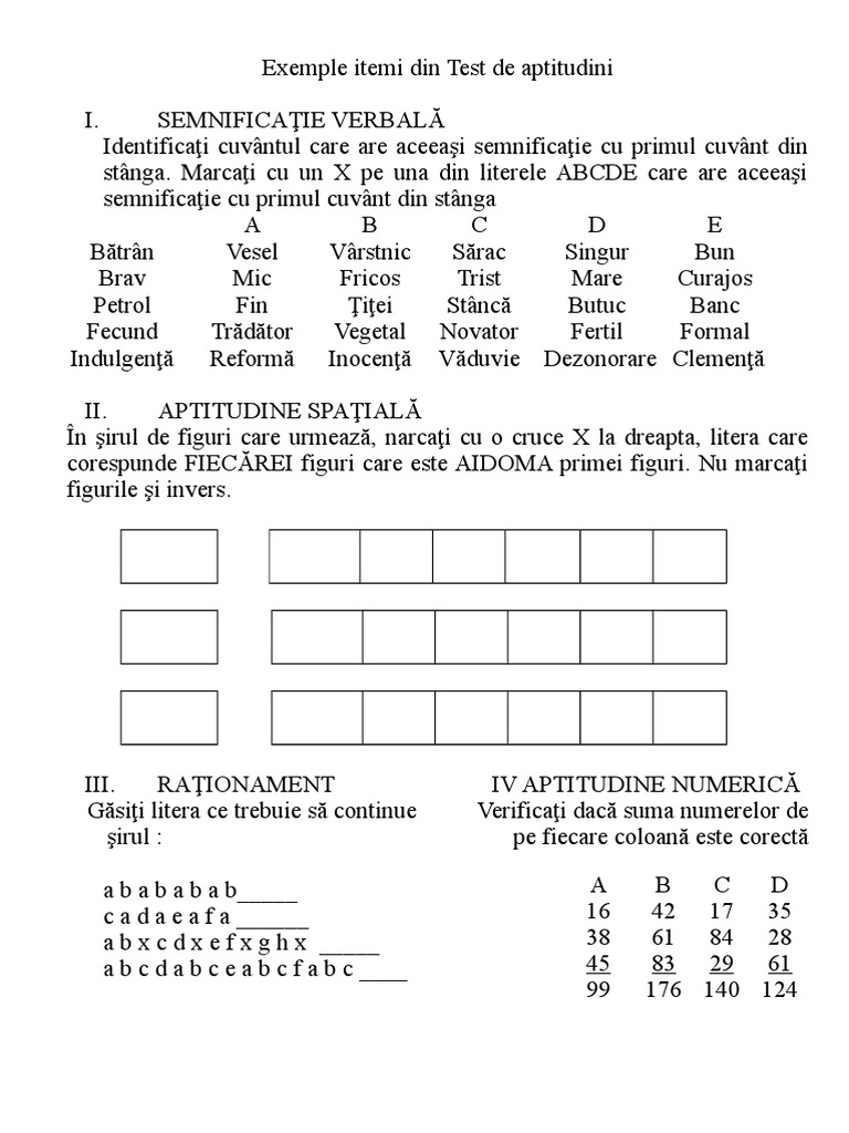 Exemple Itemi Din Test de Aptitudini | PDF