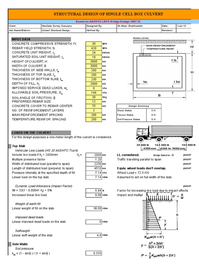 Box Culvert 5M by 5M Design | PDF | Structural Load | Pressure