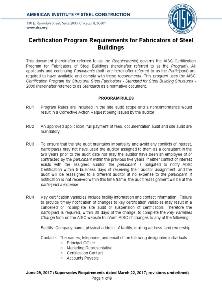 Aisc Building Program Requirements PDF Audit Specification