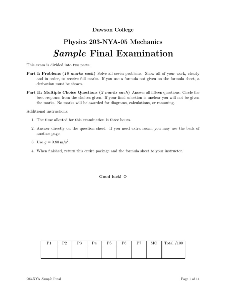 Dawson Physics Mechanics Final Exam | PDF | Collision | Force