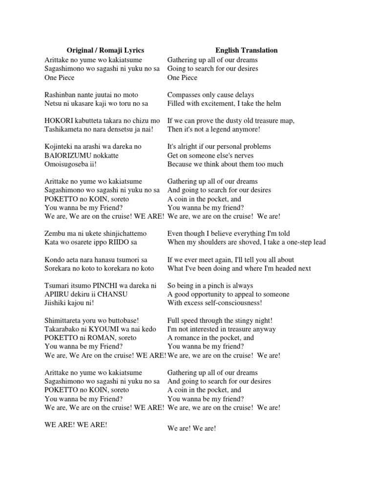 We Are One Piece Lyrics 2479 We Are One Piece Lyrics English Translation Pict4uy62b
