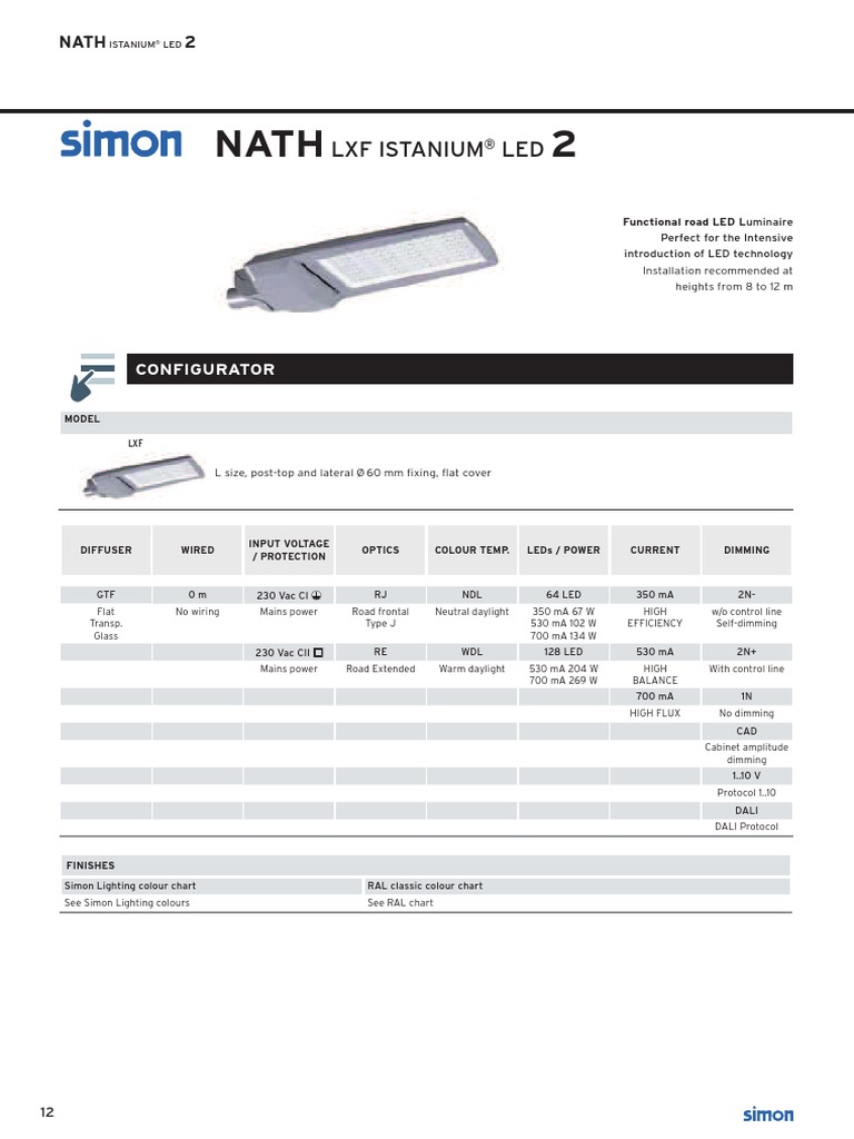 Especificaciones Luminarias PDF Light Emitting Diode Mains