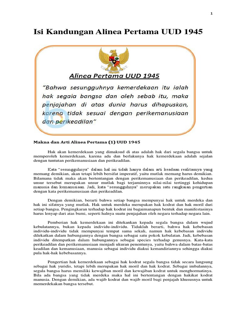Jelaskan Alinea Pertama Pembukaan Uud Negara Republik  