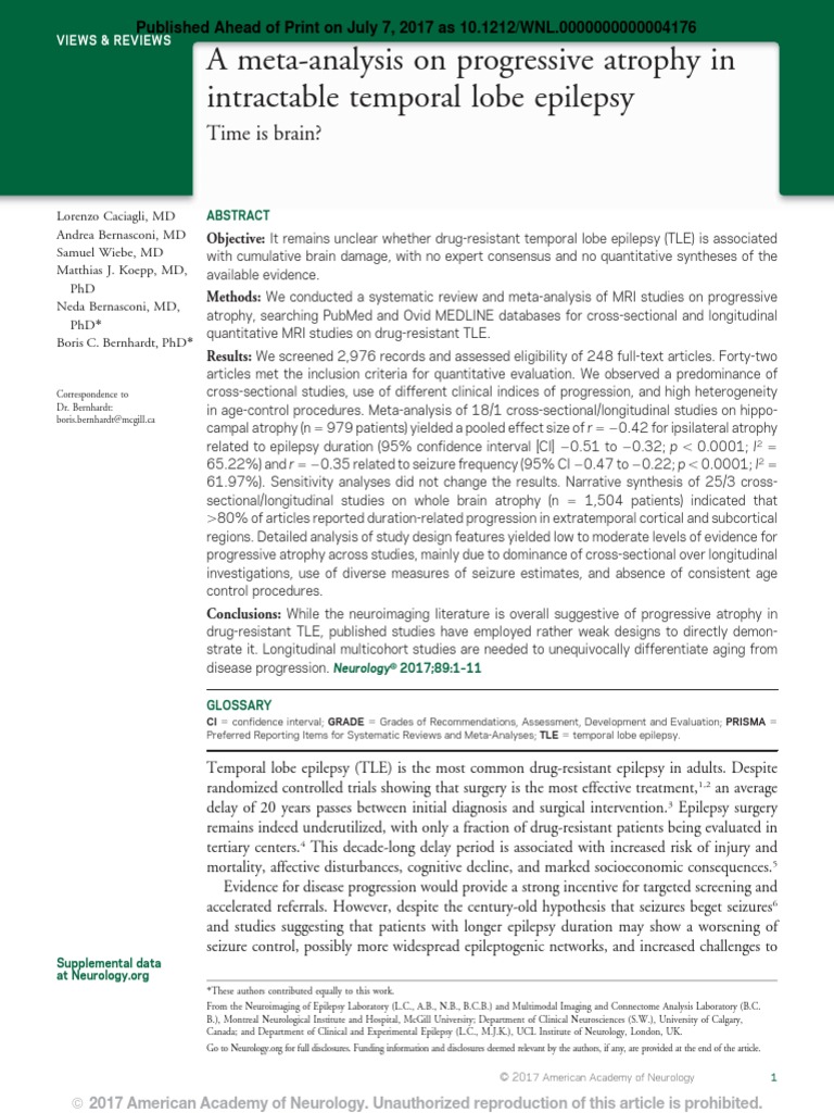A Meta-Analysis On Progressive Atrophy in Intractable Temporal Lobe ...