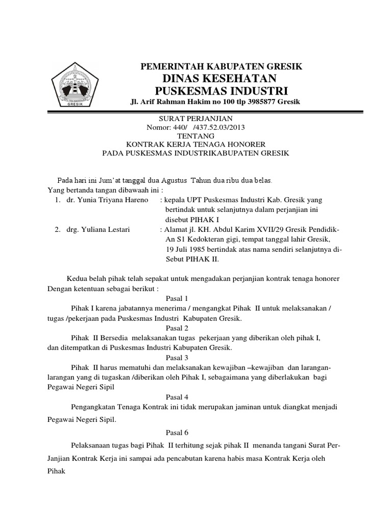 Surat Kontrak Kerja Honorer