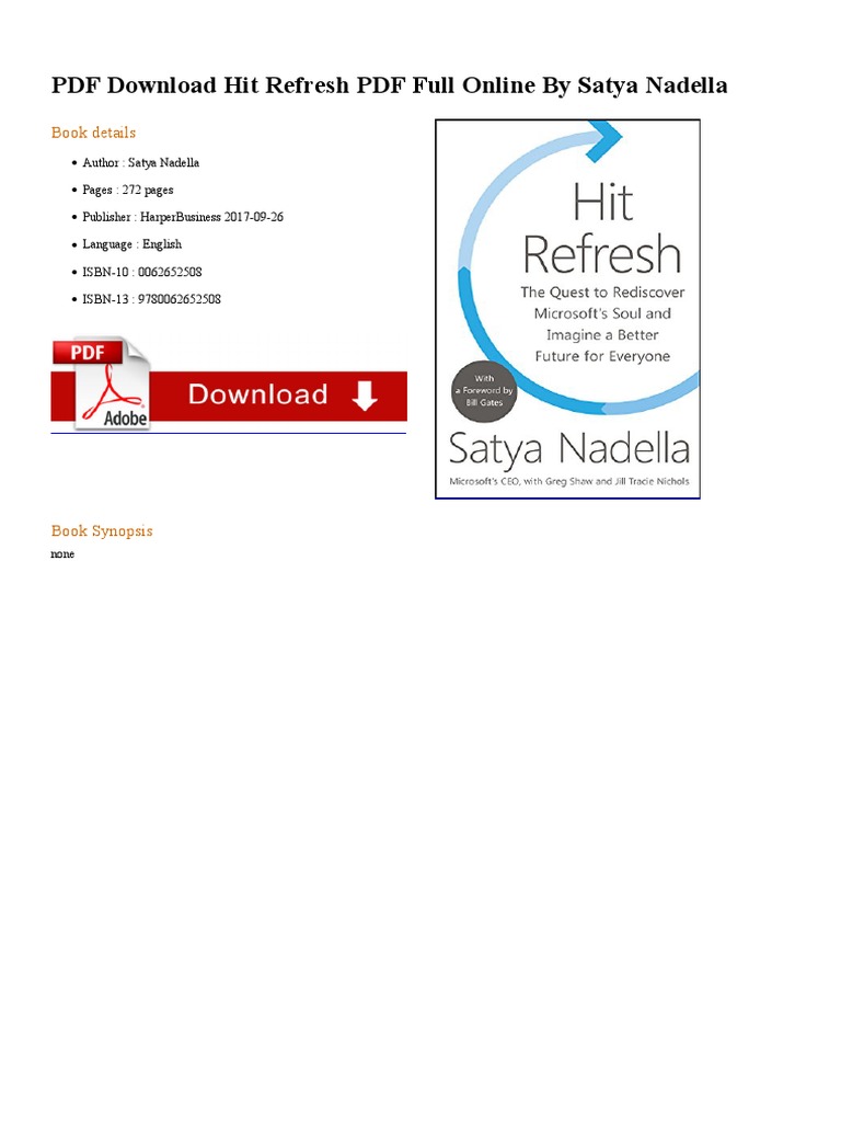 Hit Refresh Pdf | Satya Nadella Hit Refresh – DXKDD