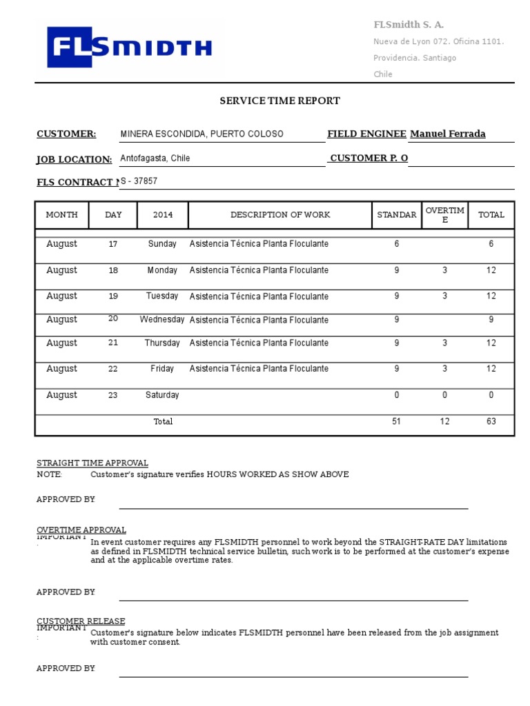 FLSmidth Service Time Report - August 2014 | PDF | Business
