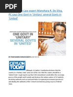 Constitution Law Expert Manohara R. de Silva, PC Says One Govt in Unitary' Several Govts in United'