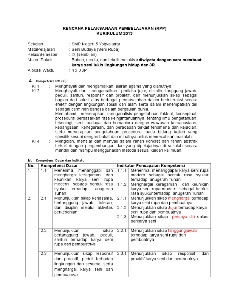 RPP Seni Lukis New Adiwiyata