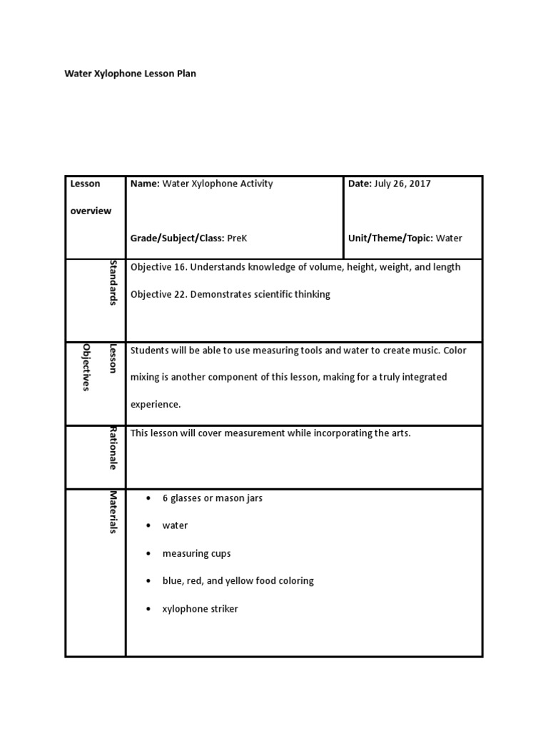Water Xylophone Lesson Plan Intasc 4 PDF Lesson Plan Epistemology