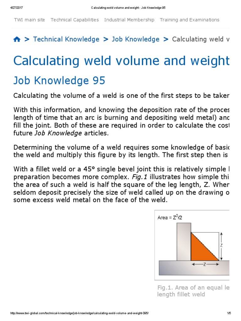 Calculating Weld Volume and Weight Job Knowledge 95 Area Welding