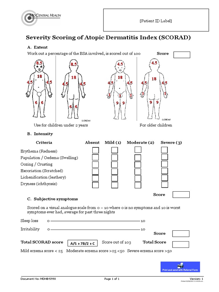 SCORAD Index for Atopic Dermatitis | PDF | Dermatitis | Cutaneous ...