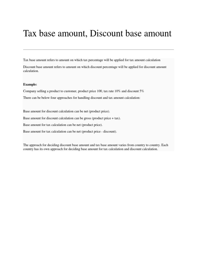 Understanding Tax Base Amounts and Discount Base Amounts Approaches