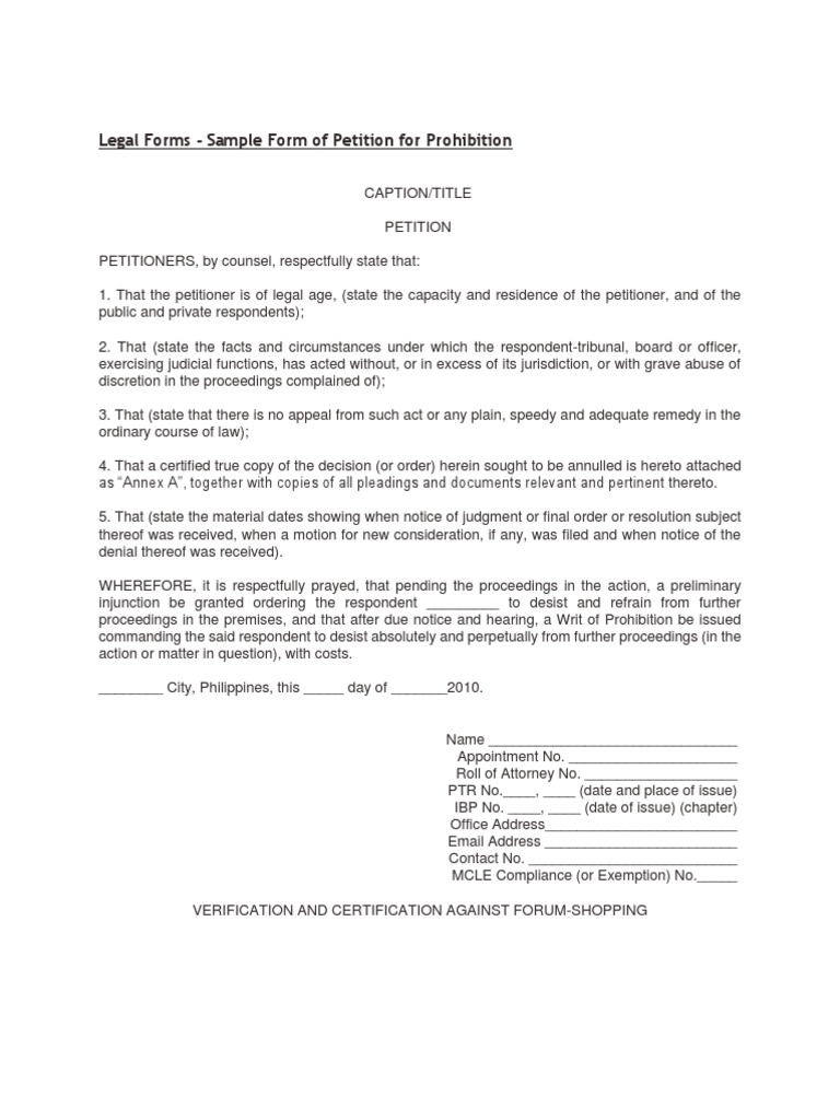 Sample Prohibition and Certiorari | PDF