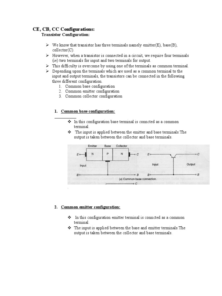 Ce CB CC Configuration PDF Electronic Circuits Electrical Components