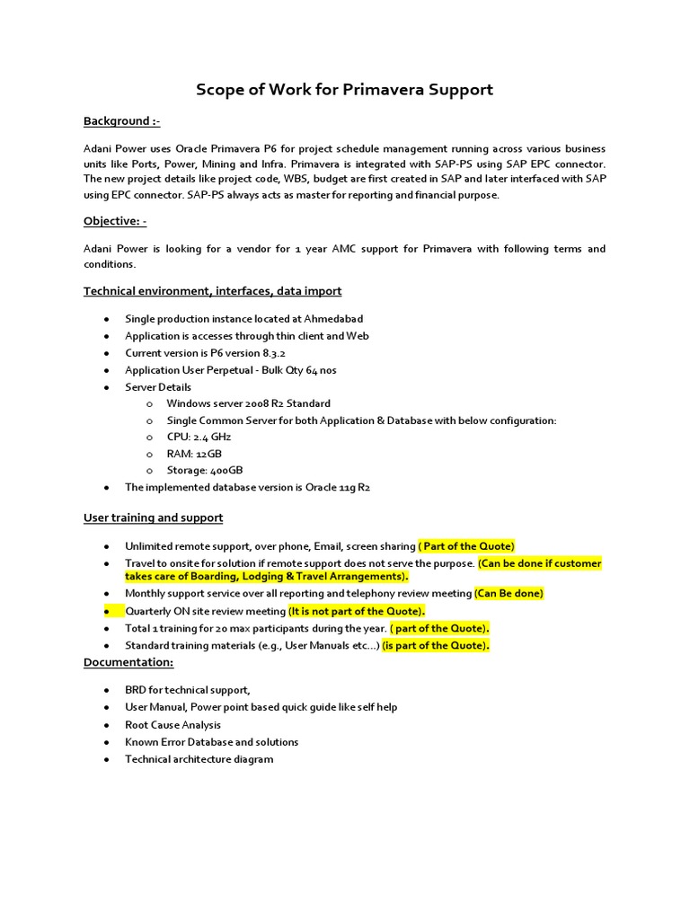 Primavera Support Scope for Adani Power | PDF