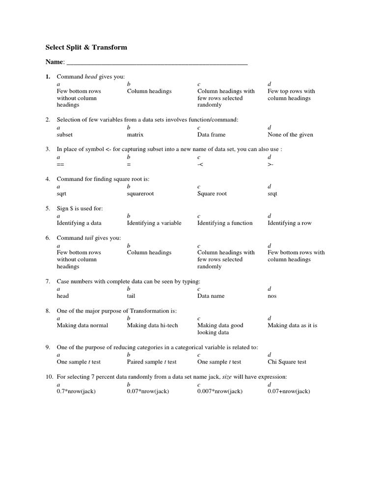 Data Selection and Transformation Commands | PDF | Student's T Test ...