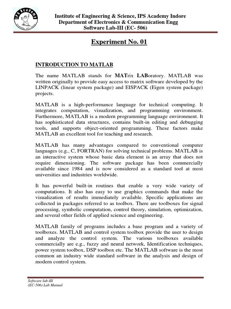 Matlab Manual | PDF | Matlab | Computer Programming