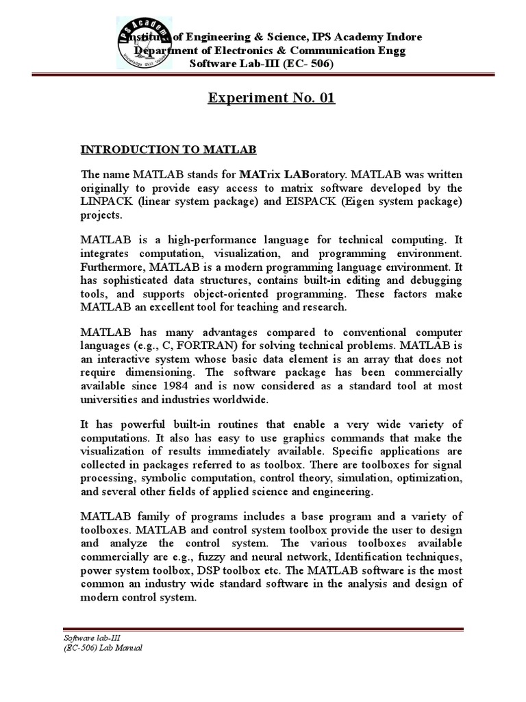 MATLAB Manual.doc | Matlab | Cybernetics. Control systems ...