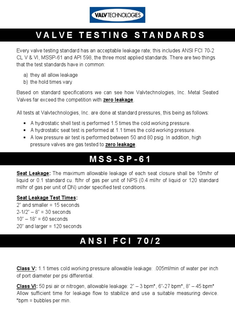 Valve Testing Standards PDF Pressure Valve