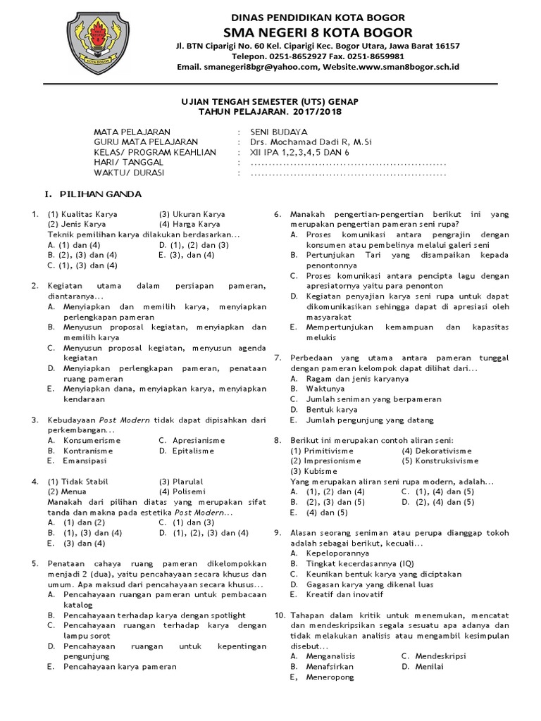 Soal Pilihan Ganda Materi Kritik Seni Jawabanku Id