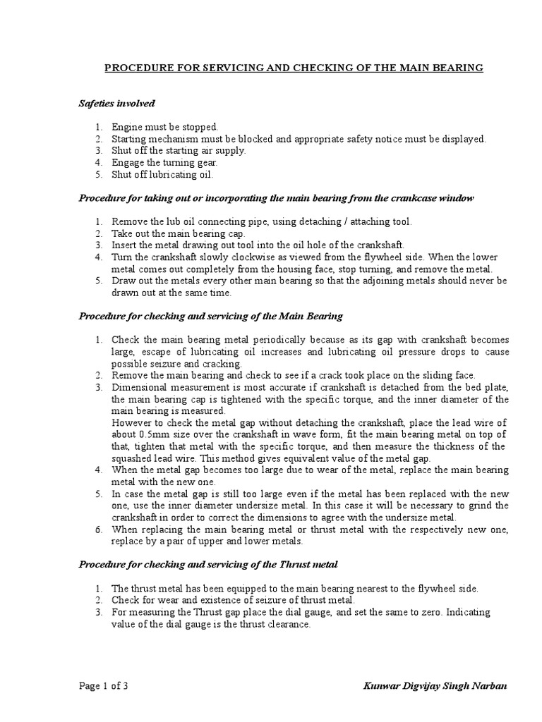 Proper Procedure: Maintaining and Inspecting Main Engine Bearings | PDF ...