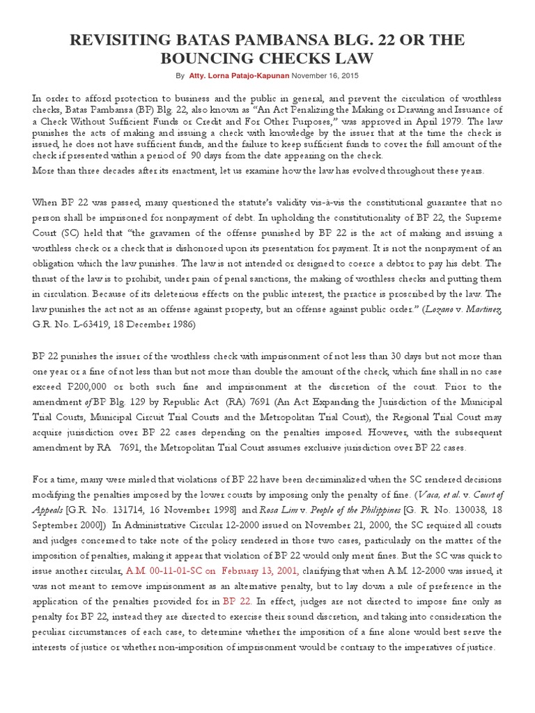 Bp 22 Notes Pdf Fine Penalty Cheque