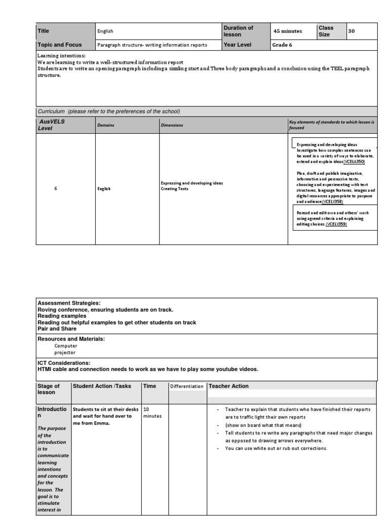 paragraph writing lesson plan pdf