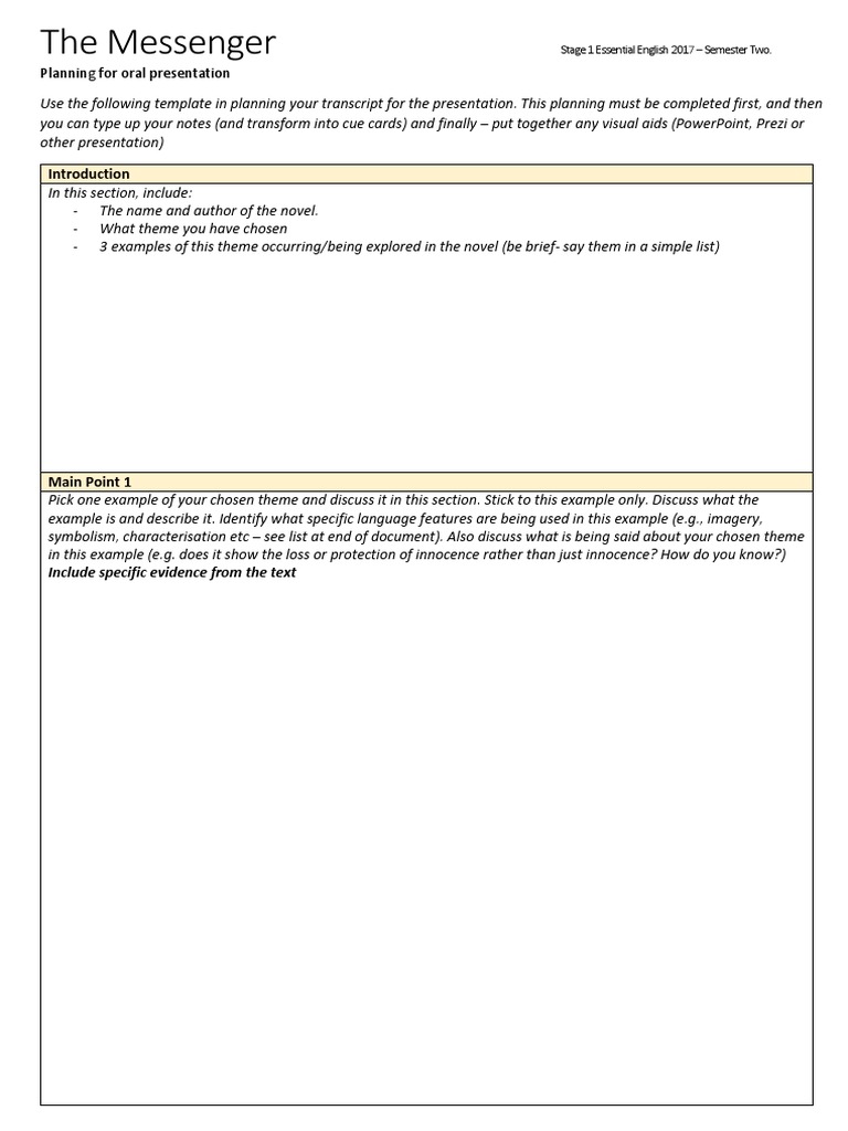 Oral Presentation Planning Resource Pdf Narration Semiotics