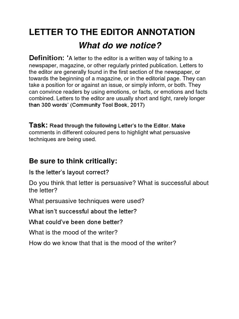 letter to the editor annotation