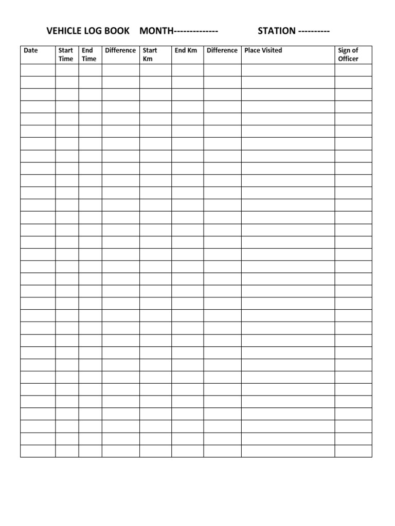 Vehicle Log Book Template Format | PDF | Technology & Engineering