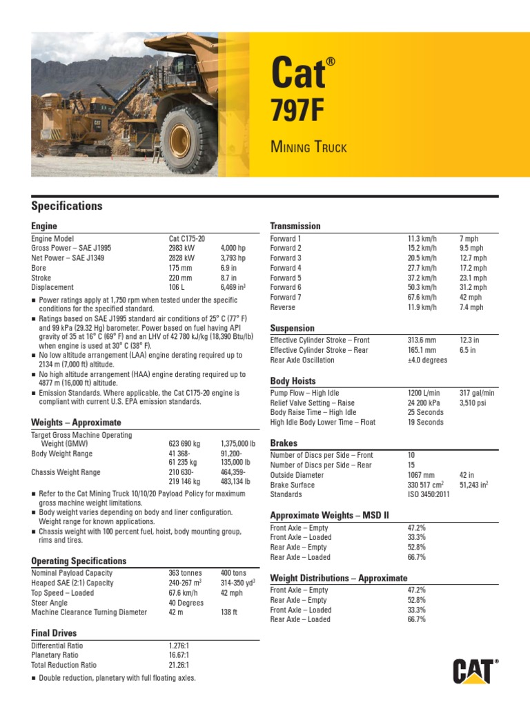 797F Small Specalog | PDF | Axle | Tire