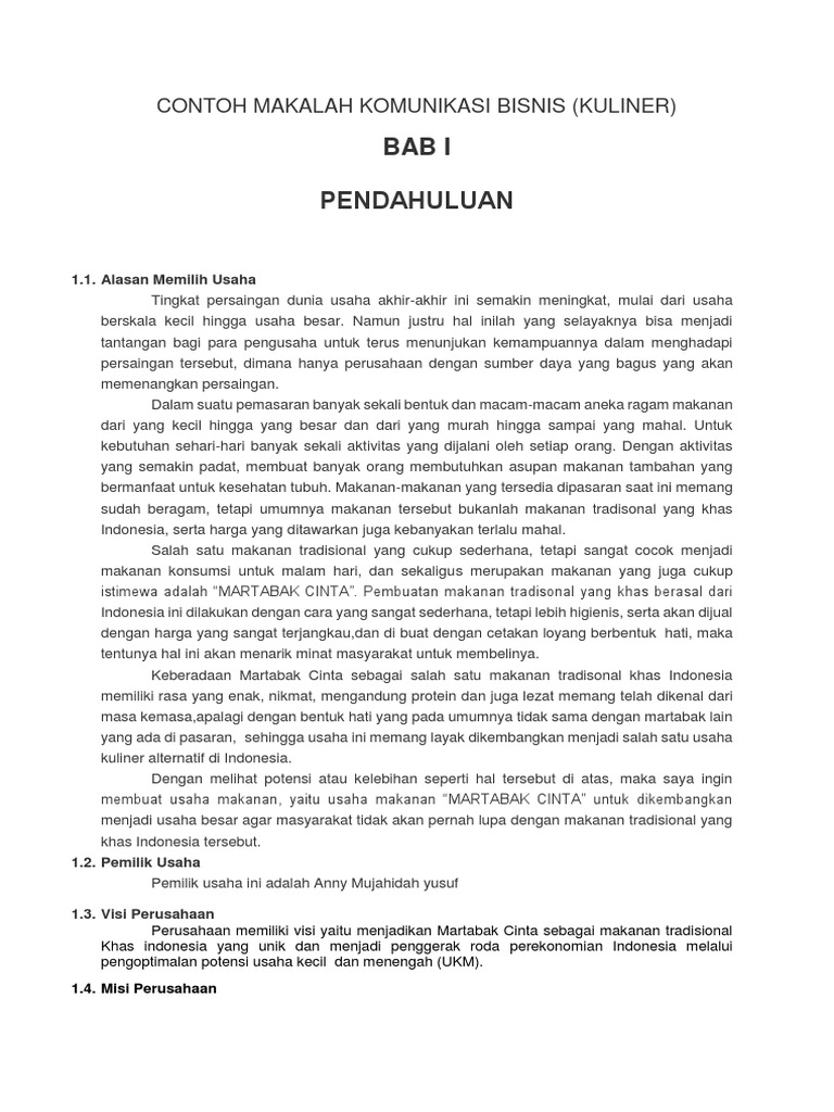 Contoh Makalah Komunikasi Bisnis Kuliner