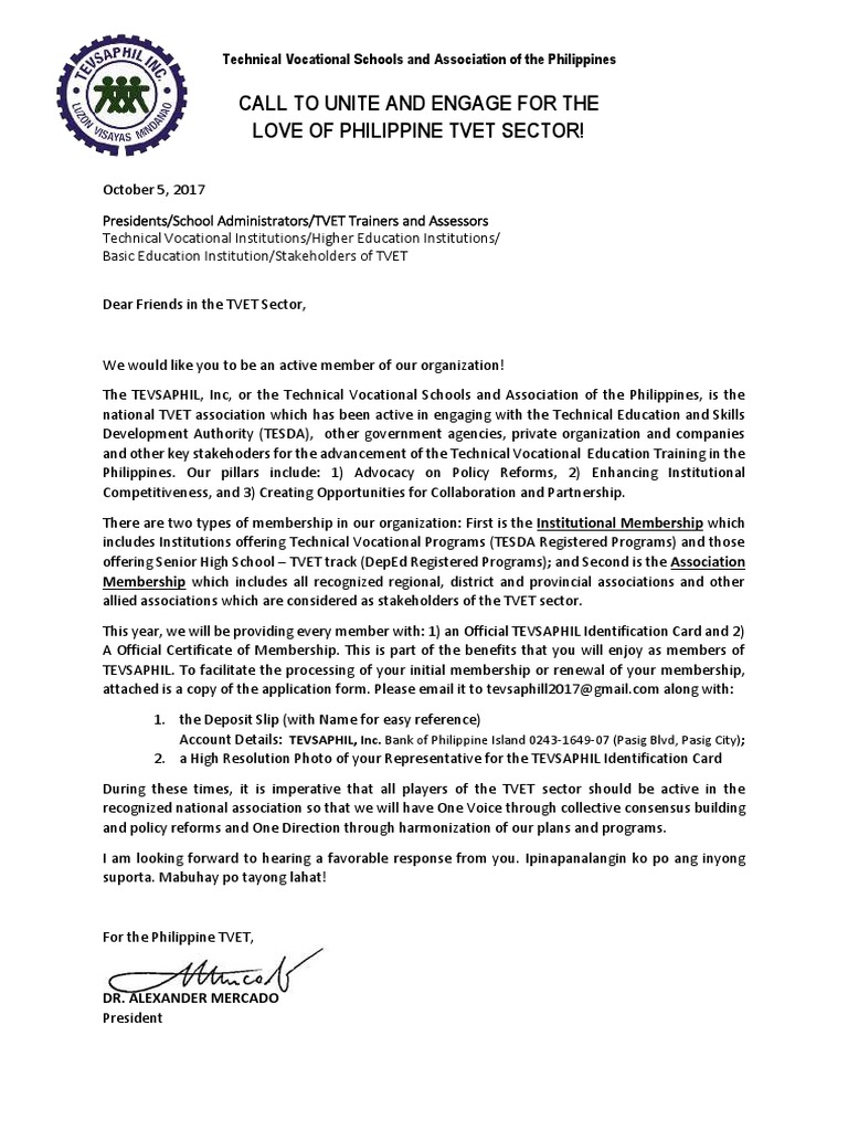 TEVSAPHIL Membership Application Guide | PDF | Vocational Education ...