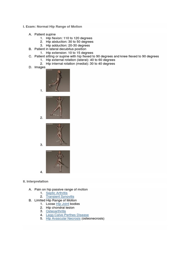 I. Exam: Normal Hip Range of Motion | PDF
