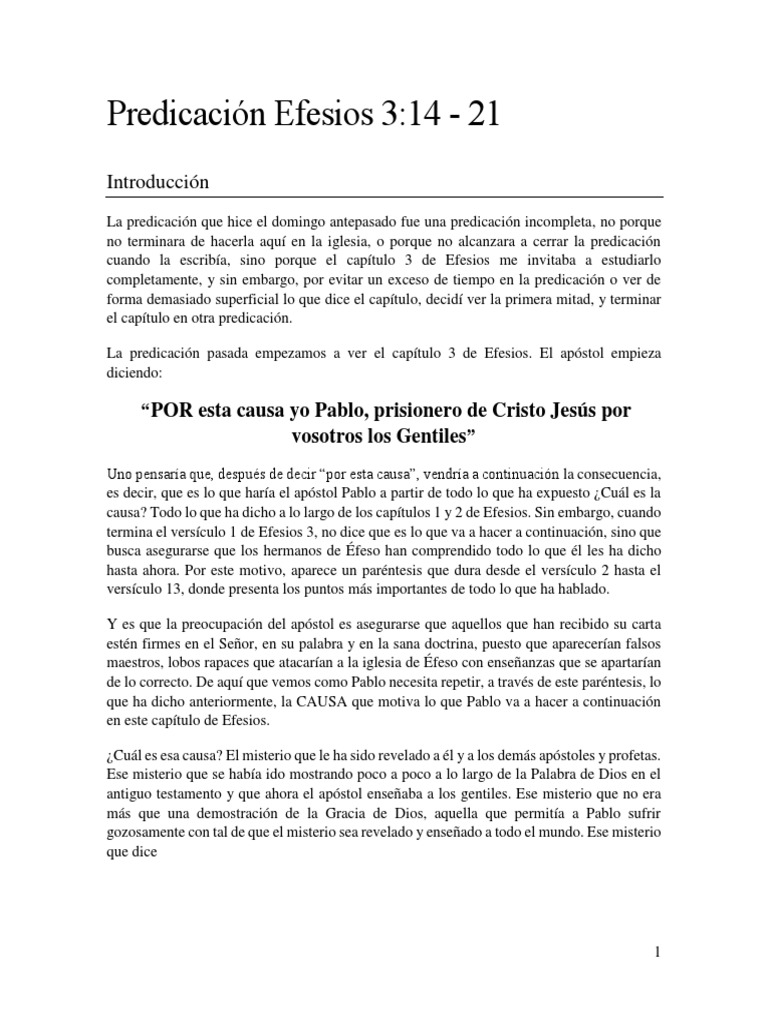 Predicacion Efesios 3 14 21 Pdf Epistola A Los Efesios Pablo El Apostol