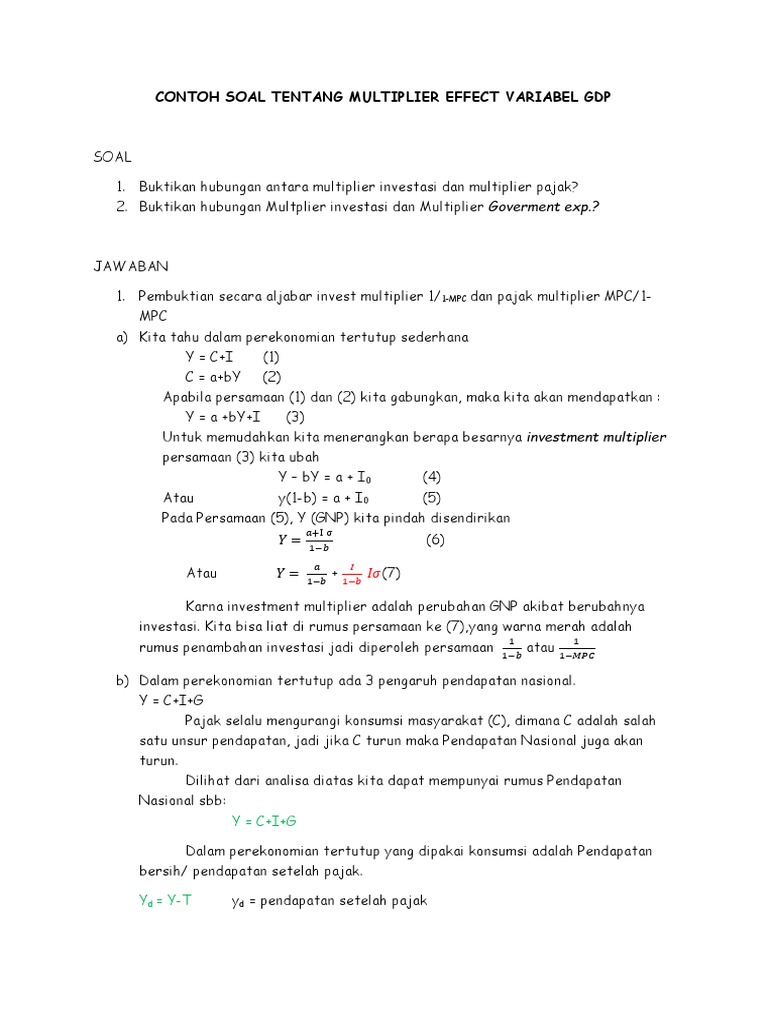 Contoh Soal Multiplier Effect Variabel Gdp