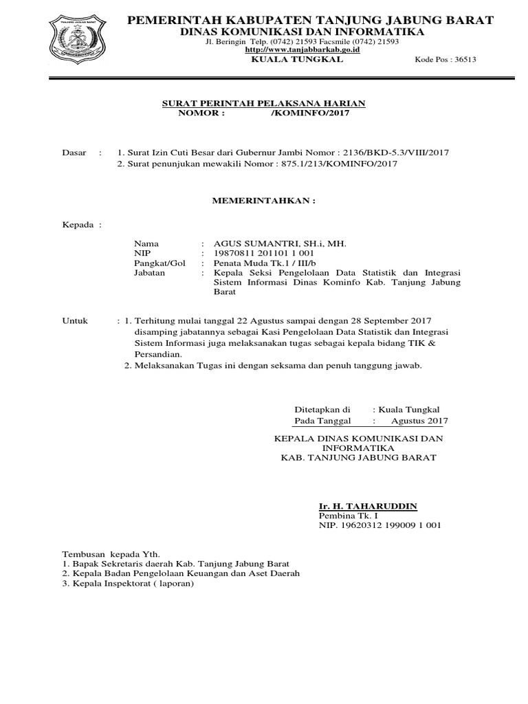 Contoh Surat Penunjukan Pelaksana Tugas Harian Guru Paud