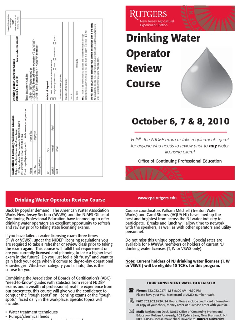 Drinking Water Operator Review Course Rutgers Fall 2010 PDF Credit