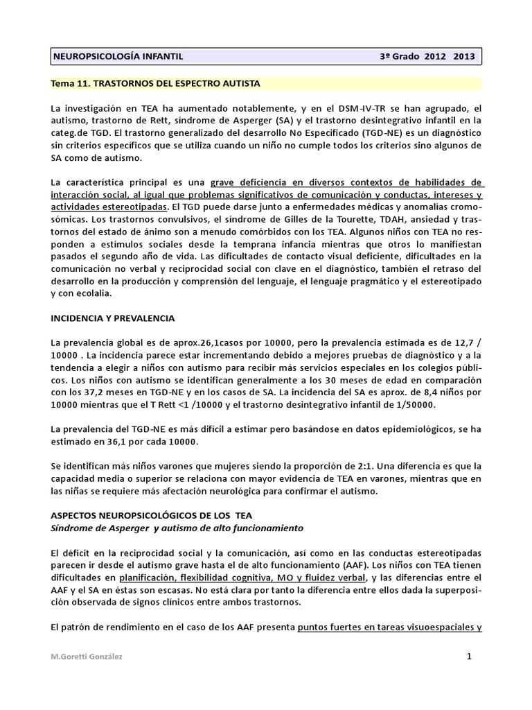 T11 Trastorno Del Espectro Autista PDF | PDF | Autismo | Desorden ...