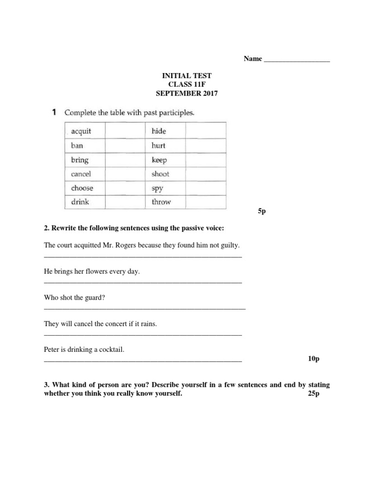 Test Initial Clasa 11f | PDF