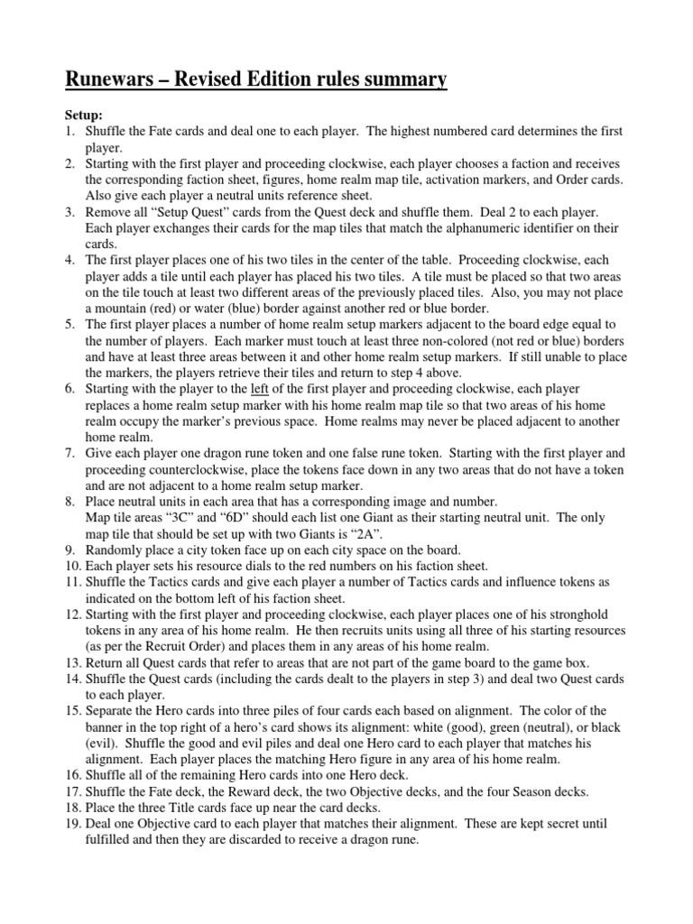 Runewars Revised Edition Rules Summary | PDF | Playing Cards ...