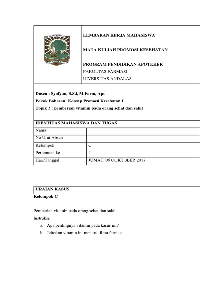 Lembar Kerja Mahasiswa Vitamin