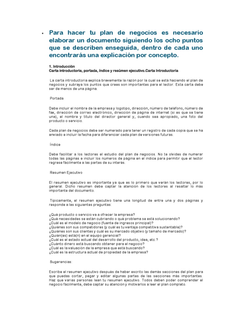 Pasos de Un Plan de Negocios | PDF | Marketing | Producto (Negocio)