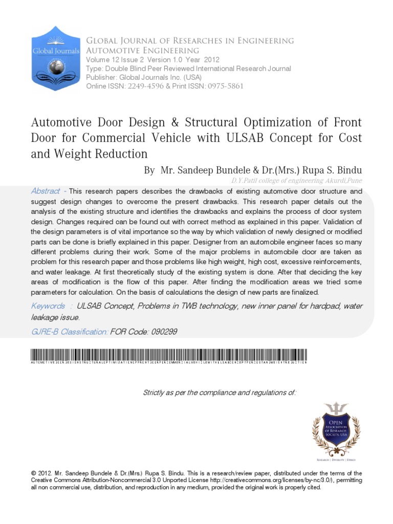 4 Automotive Door Design and Structural | PDF | Door | Stiffness