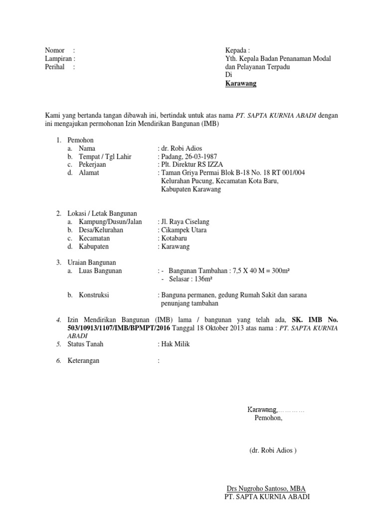surat permohonan imb
