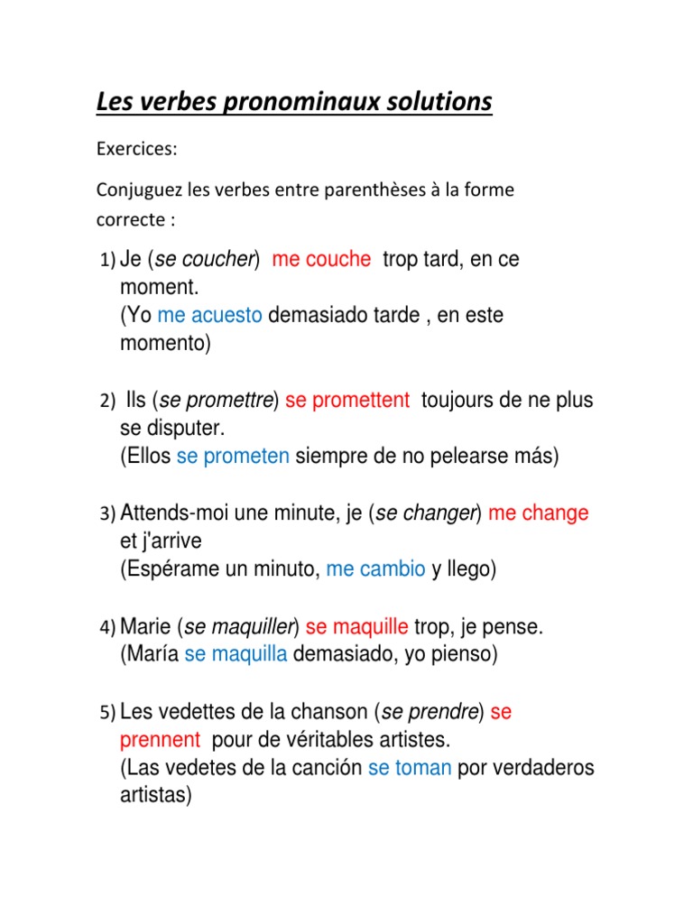 Exercices sur les verbes pronominaux | PDF | Arts du langage et ...
