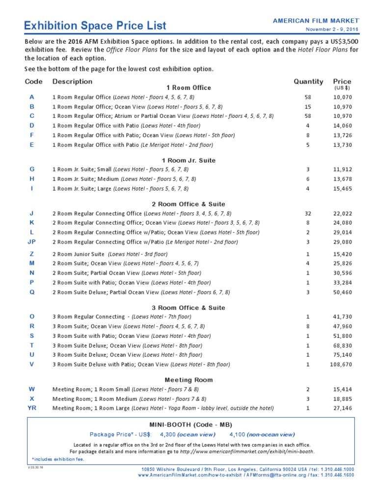 2016 Exhibition Space Price List | PDF | Tourism And Leisure | Business