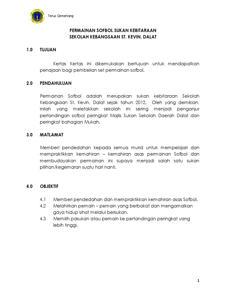 Kertas Kerja Pembelian Peralatan Sofbol Pdf