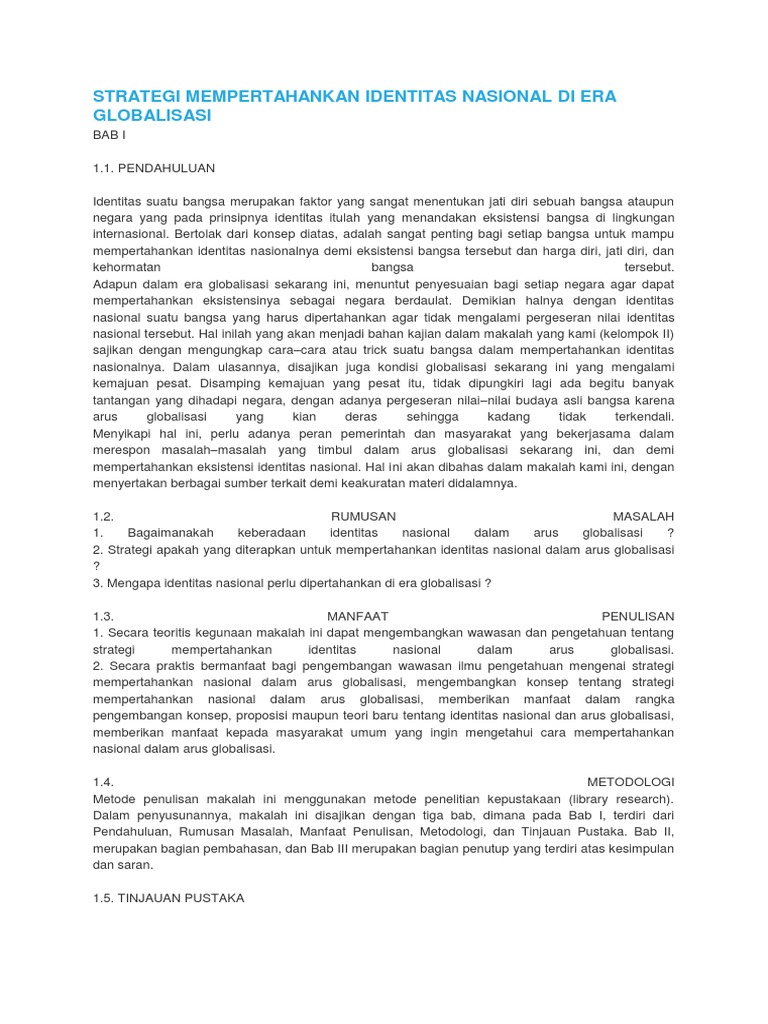 Strategi Mempertahankan Identitas Nasional Di Era Globalisasi